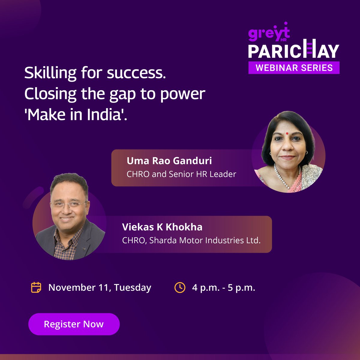 greythr2's tweet image. India’s manufacturing sector is evolving fast—are our people ready? 

Join us for a Parichay webinar on “Skilling for success. Closing the gap to power &apos;Make in India&apos;.” 

📅Date: 11th November, Tuesday
⏰4 PM – 5 PM IST

Register now: zoom.us/webinar/regist…