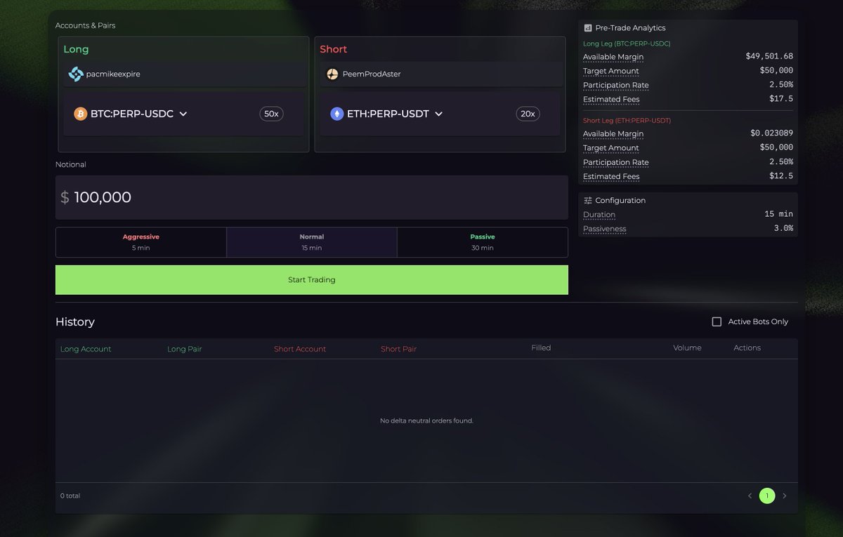 cross exchange delta neutral + pair trading, VWAP bot coming in a couple days