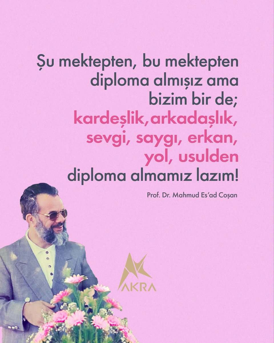 adembaranli's tweet image. Şu mektepten, bu mektepten diploma almışız ama bizim bir de;
kardeşlik, arkadaşlık, sevgi, saygı, erkan, yol, usulden diploma almamız lazım!

Prof. Dr. Mahmud Es’ad Coşan

#MahmudEsadCoşan #dost #arkadaş #kardeşsevgisi #sevgi #muhabbet #kardeşlik #güven #samimiyet #gönülbağı