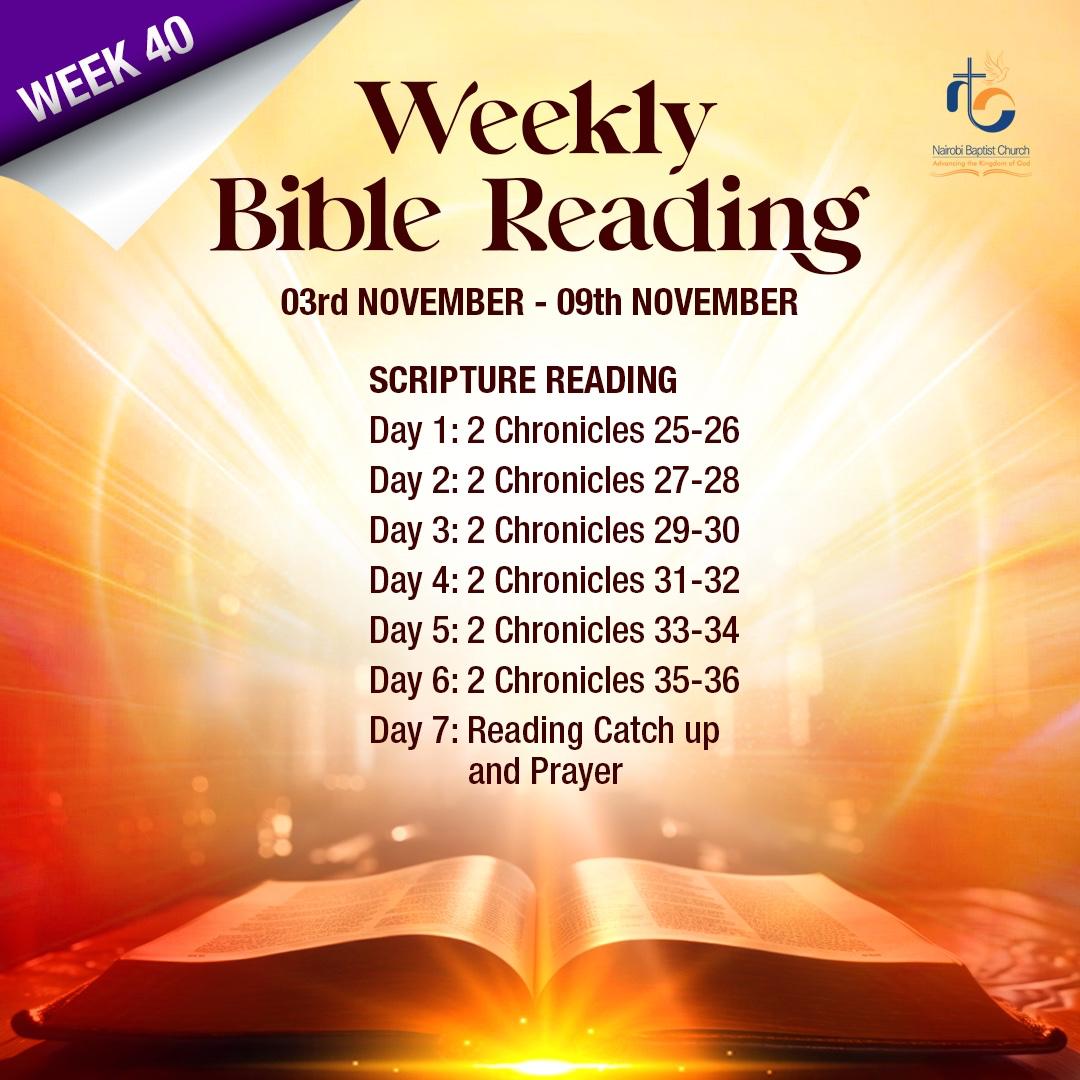 The weekly Bible reading for Week 40, May God minister you in a Special way as you go through the scripture readings.

#nbcngongroad #biblereadingplan #biblegram #churchonline #SHIFT2025