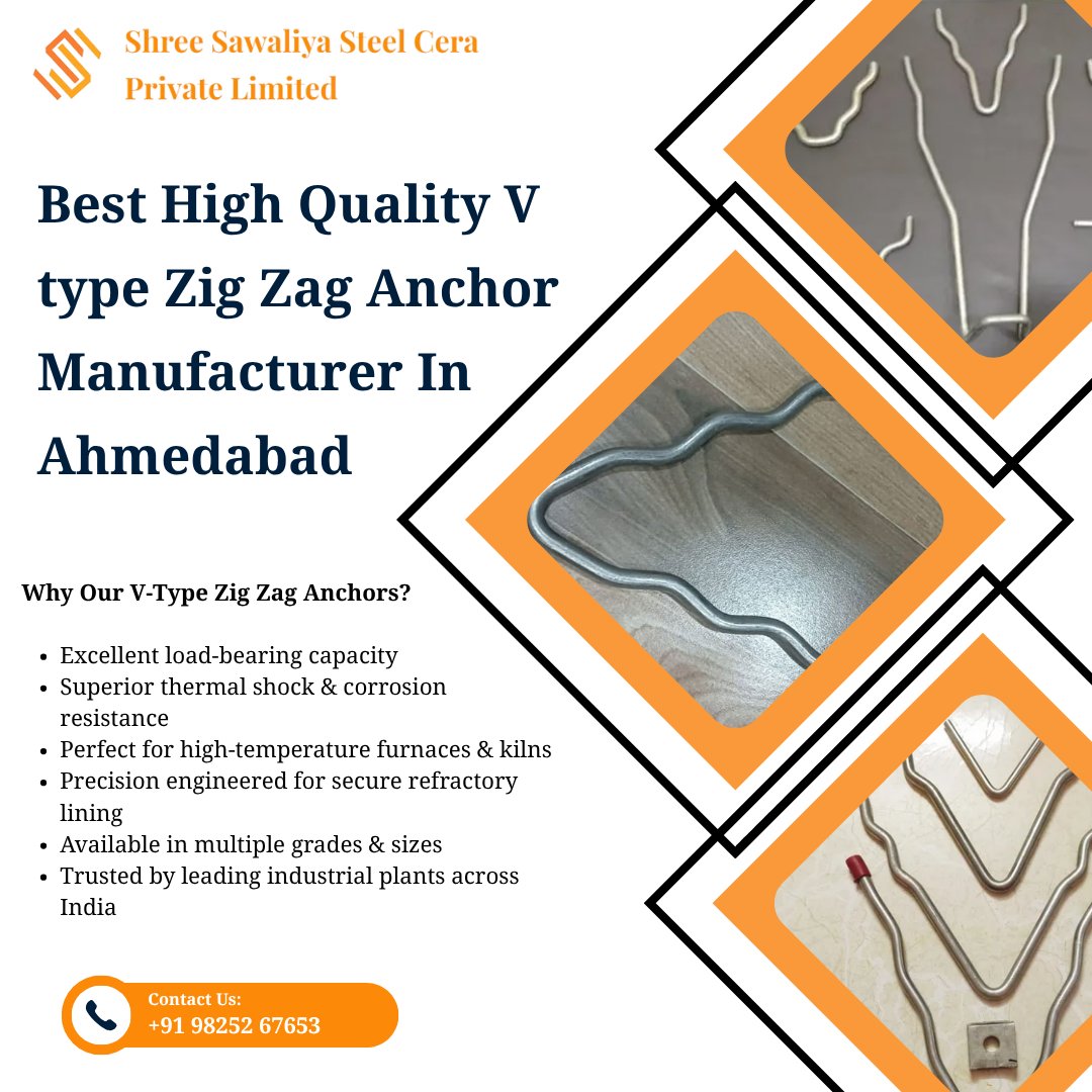 shree_cera32161's tweet image. 🔩 Top-Quality V-Type Zig Zag Refractory Anchors in Ahmedabad 🔥

#VTypeZigZagAnchor #ZigZagAnchor #RefractoryAnchors #SS304 #SS310 #StainlessSteelAnchors #RefractoryHardware #IndustrialFurnace #CementIndustry #SteelIndustry #PowerPlant #BoilerMaintenance #KilnEquipment