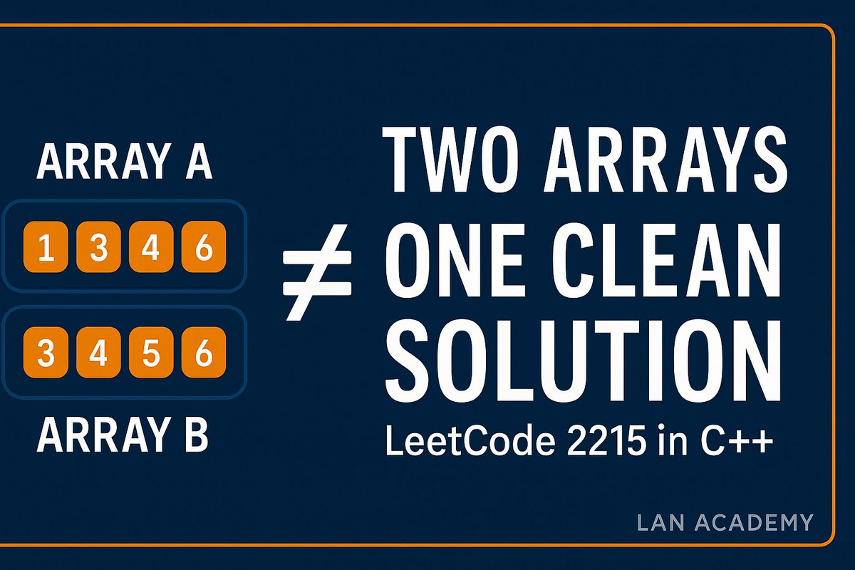 SolutionsLan's tweet image. Can you find what makes two arrays different? 🤔
Master LeetCode 2215 – Find the Difference of Two Arrays in C++ and learn the real power of sets and logic!
🎥 Watch now 👉 youtu.be/z0Udg94KP5M
#LeetCode #Cplusplus #CodingInterview #LANAcademy