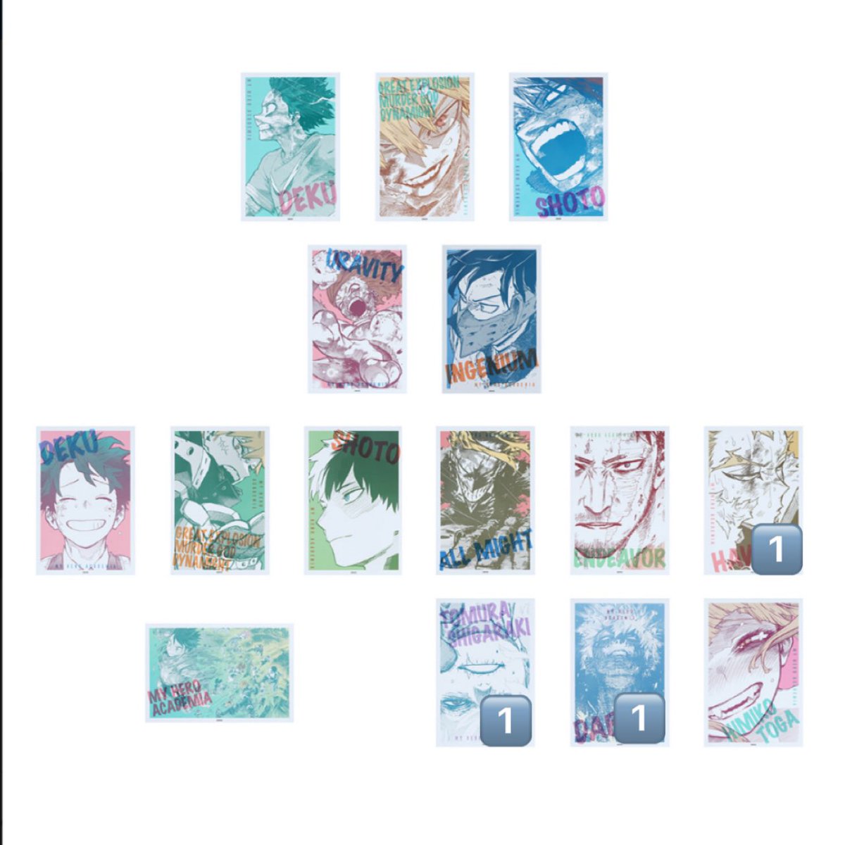 僕のヒーローアカデミア ヒロアカ 原画展
アクリルステッカー ワンシーンカードコレクション
【譲】☆轟 心操 BIG3 ☆ホークス ☆荼毘 死柄木
【求】同種 爆豪

譲渡の場合☆は抱き合わせお願い致します
本日梅田手渡しまたは郵送
お気軽にお声掛けください