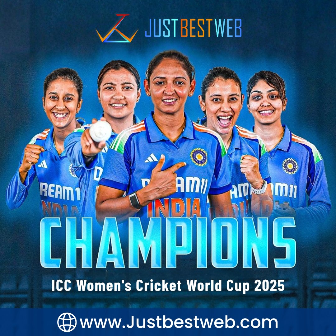 justbestweb's tweet photo. The dream is now reality! 📷 India’s women’s cricket team has made history by clinching their first-ever ICC Women’s World Cup 2025 title with an outstanding performance against South Africa.
.
.
#WomensWorldCup2025
#IndiaWomensCricket
#TeamIndia
#CricketWorldCup
#IndiaWins https://t.co/B7KsUFJiyk