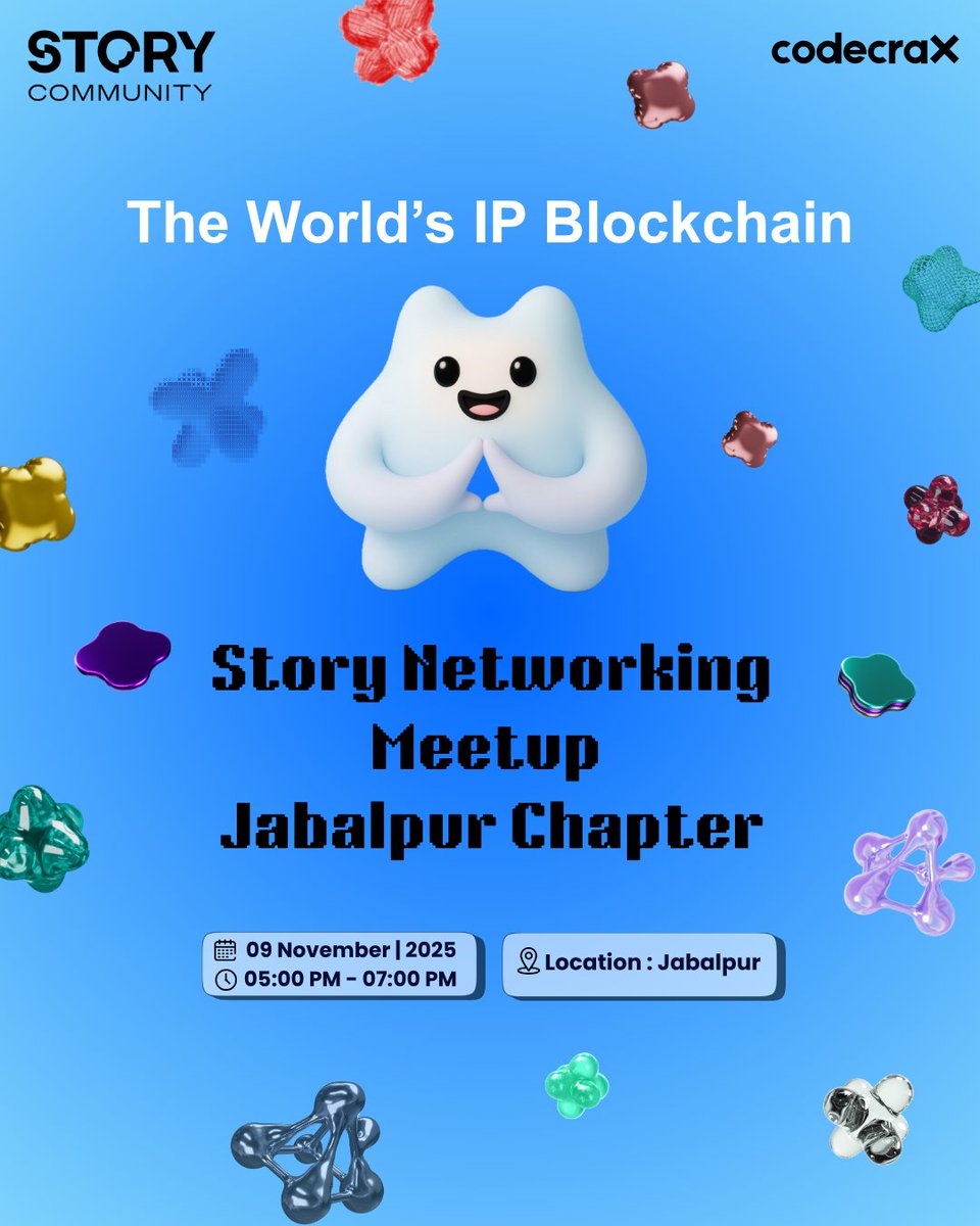 harsh_hc07's tweet image. Story Networking Meetup - Jabalpur web3 chapter
Creators, devs &amp;amp; Web3 minds unite to explore Programmable IP &amp;amp; creative ownership!
🗓 9 Nov | ⏰ 5–7 PM | 📍 Civic Centre
🍽 Food for all | ⚠️ 30 spots only
👉 RSVP: luma.com/n94n2079
#StoryProtocol #codecraX #storycommunity