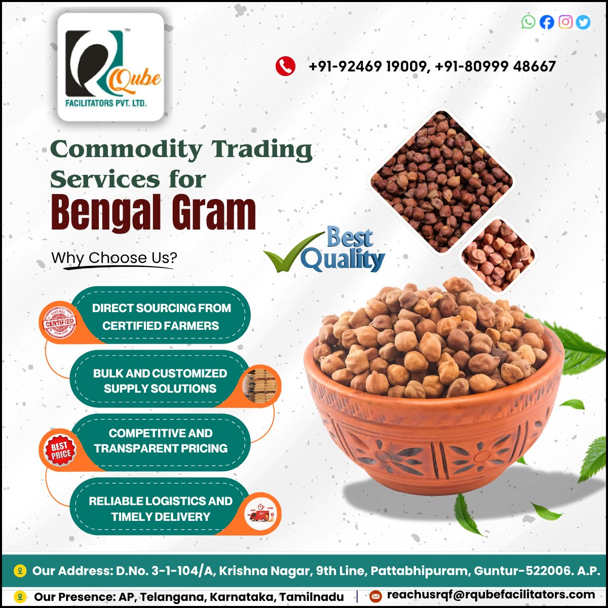 r_qube's tweet image. 𝗖𝗼𝗺𝗺𝗼𝗱𝗶𝘁𝘆 𝗧𝗿𝗮𝗱𝗶𝗻𝗴 𝗦𝗲𝗿𝘃𝗶𝗰𝗲𝘀 𝗳𝗼𝗿 𝗕𝗲𝗻𝗴𝗮𝗹 𝗚𝗿𝗮𝗺 
📞:  +91-92469 19009, +91-80999 48667
𝗪𝗲𝗯𝘀𝗶𝘁𝗲 : rqubefacilitators.com
#rqubefacilitators #CommodityTrading #BengalGram #BestServiceProvider #bestservicesinguntur #guntur