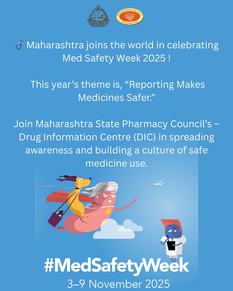 The Maharashtra State Pharmacy Council (MSPC), through its Drug Information Centre (DIC), joins the WHO–UMC global campaign by conducting offline awareness sessions across Maharashtra throughout the week.

#MedSafetyWeek #MSPC #DIC #MedicineSafety #whoumc