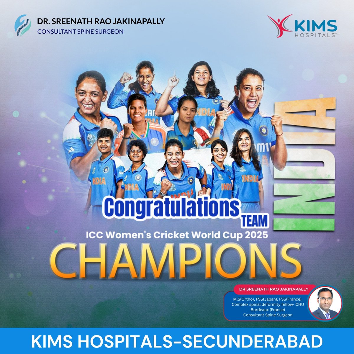drsreenathroa's tweet image. Congratulations to the unstoppable queens of the crease — ICC Women’s Cricket World Cup 2025 CHAMPIONS!

#ICCWomensWorldCup2025 #drsreenathrao #SpinalCare #WorldCupChampions #TeamIndia #WomenInBlue #IndiaWins #ProudOfIndia #ChampionsOfTheWorld #DreamBigPlayHard #CricketLegends