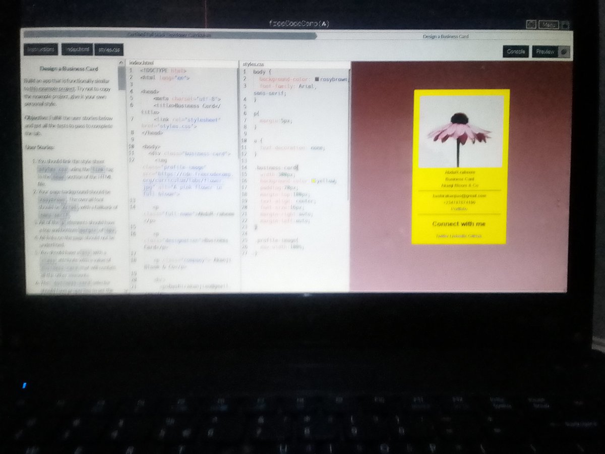 AkanjiAB's tweet image. Day 17 of #100DaysOfCode 
Designed a Business Card today.
Every new project sharpens my skills and builds my confidence. 
#frontend #WebDevelopment #freeCodeCamp