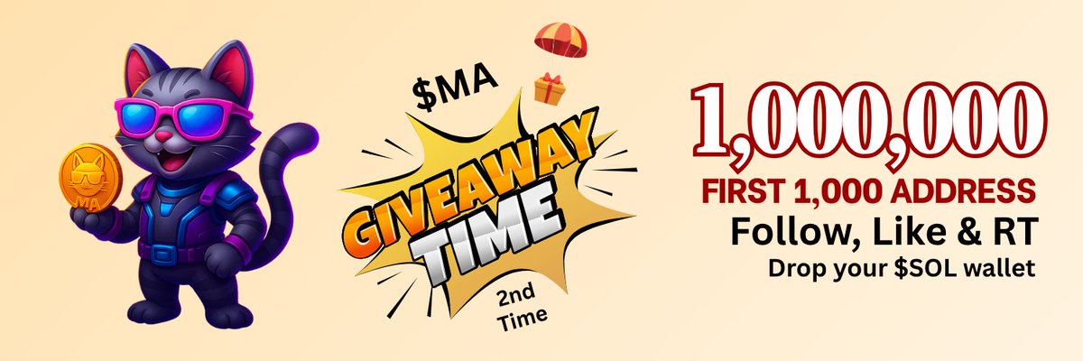 matyscoin's tweet image. $MA Airdrop Alert!  
Matys Coin ($MA) is launching soon — and the early cats get the cream  

To join:  Follow Like + RT Drop your $SOL wallet below

Snapshot in 12 hours — don’t miss your chance to join the $MA fam before we moon

#MatysCoin #MA #Airdrop #Solana #Pumpfun…