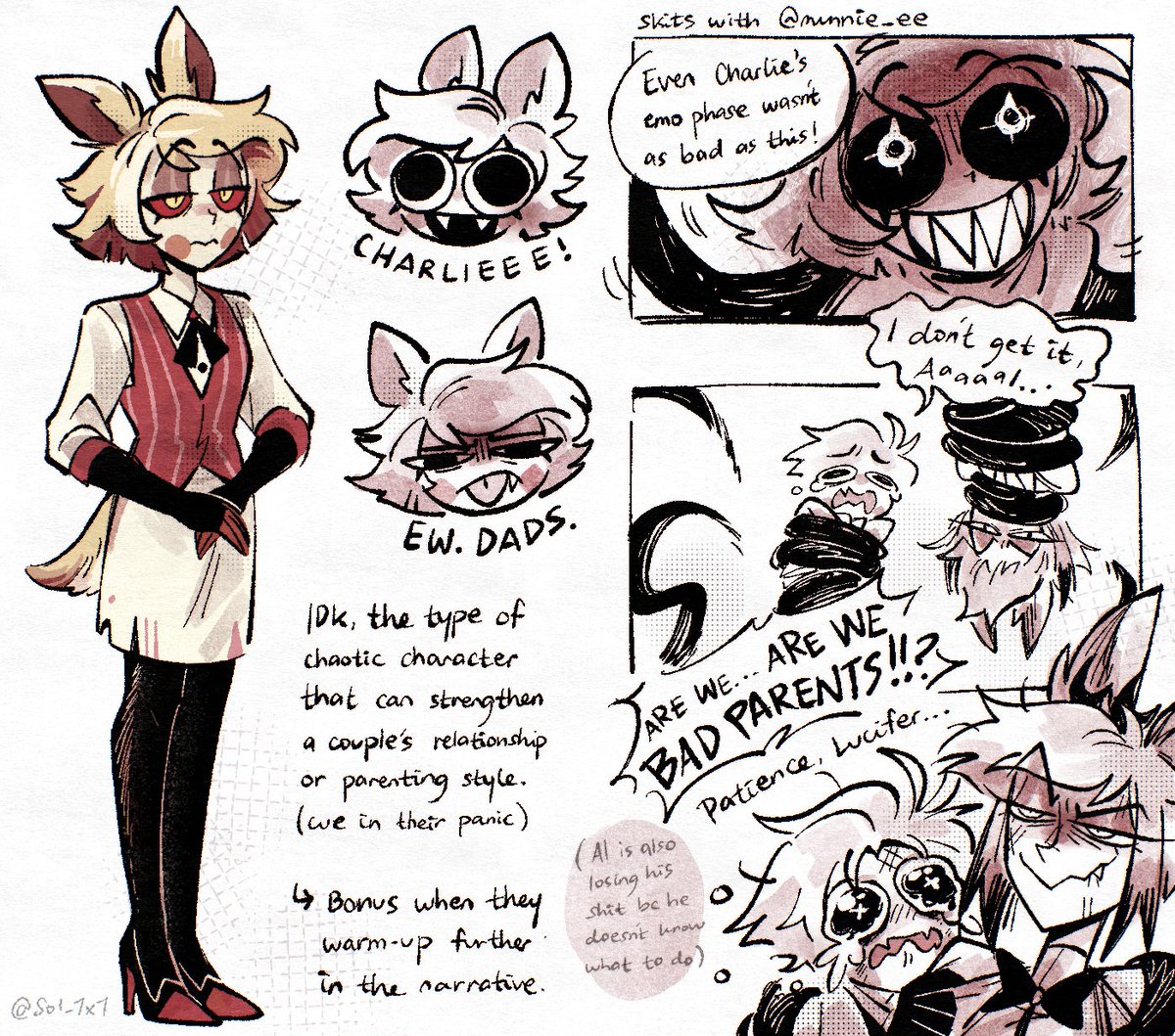 the tiny snail in my ear telling me i should draw my hazbin ocs again