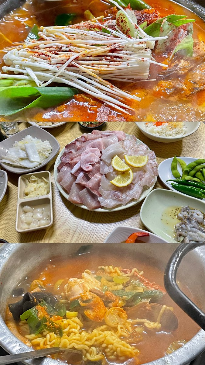 📍바다회사랑

- 대방어+대광어
- 매운탕
- 해물라면

연남점 주말 기준
13:30 전에 가야 오픈런 가능할듯