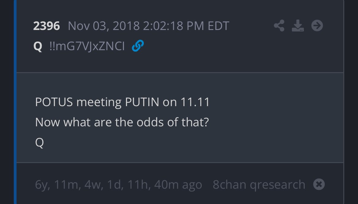 POTUS meeting PUTIN on 11.11
Now what are the odds of that?
Q

Today’s Q Delta.