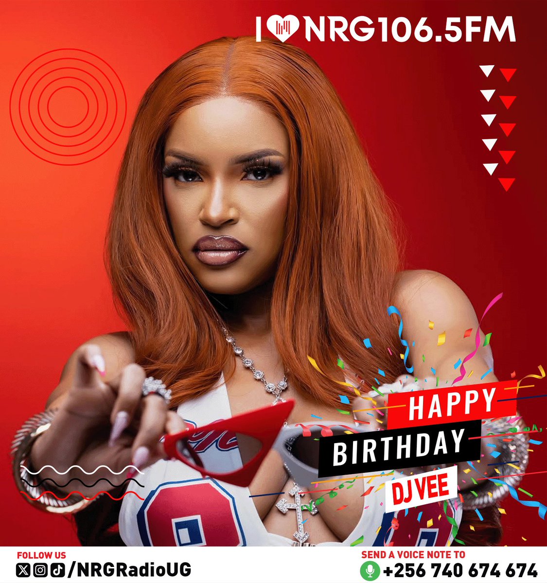 All Hail National Vee Day 🥳🥳Nah, scratch that. National VEE WEEK. The city’s about to catch fire 🔥🎧. Happiest birthday 🎂to the Queen 👑of The Decks 
<a href="/iwant_djvee/">DJ VEE 🇺🇬</a> 

#NRGRadioUG || #NRGBirthdays