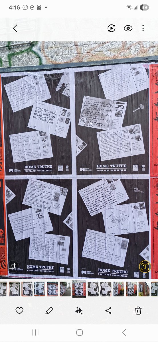 MegMundell's tweet photo. Dear Melbourne...these messages are addressed to you ❤

Launched today! HOME TRUTHS: POSTCARDS UNSHELTERED, a street poster exhibition featuring handwritten postcards from Melbourne residents who have been/are currently homeless 🏠

Please share ❤
#HOMETRUTHS #homelessness https://t.co/A9sFB0CY3V