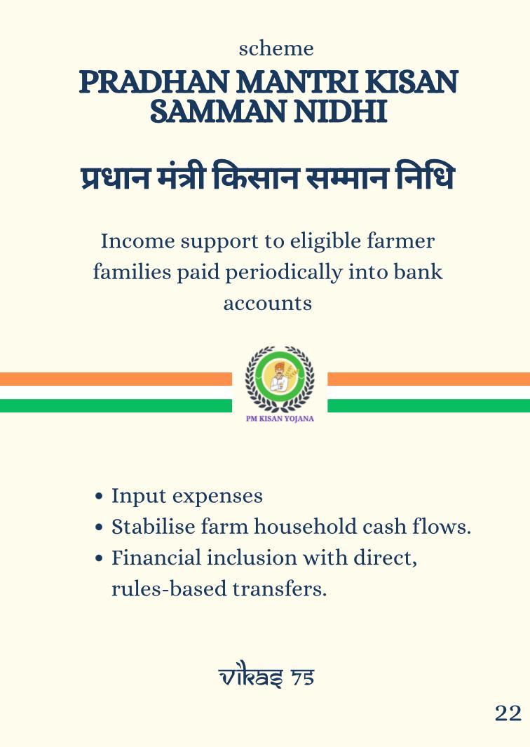 SujeetKOfficial's tweet image. #KnowYourScheme

#PradhanMantriKisanSammanNidhi provides income support to eligible farmer families paid periodically into bank accounts. Under the scheme an income support of 6,000/- per year in three equal installments will be provided to all land holding farmer families.…