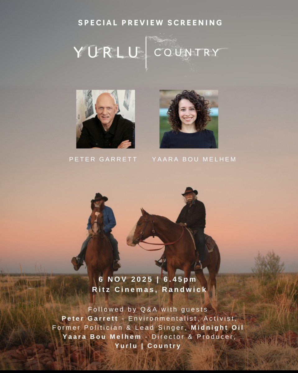 Looking forward to joining director Yaara Bou Melhem for a special preview screening of the incredibly moving ‘Yurlu | Country’, followed by a Q&amp;A, in Randwick this Thursday.

If you’d like to join us, you can book your ticket here: ritzcinemas.com.au/movies/yurlu-c…