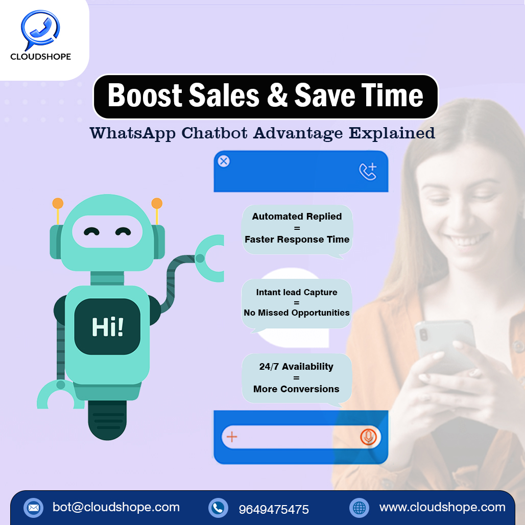 CloudShopeTech's tweet image. Boost Sales &amp;amp; Save Time with the WhatsApp Chatbot Advantage 
📞 +91 9649475475 
📩 bot@cloudshope.com 
🌐 Learn more: cloudshope.com/whatsapp-chatb…  

#whatsappautomation #whatsappchatbot #whatsappbusiness #chatbotmarketing #chatbot #automatedmessaging #businessgrowth #marketingtips