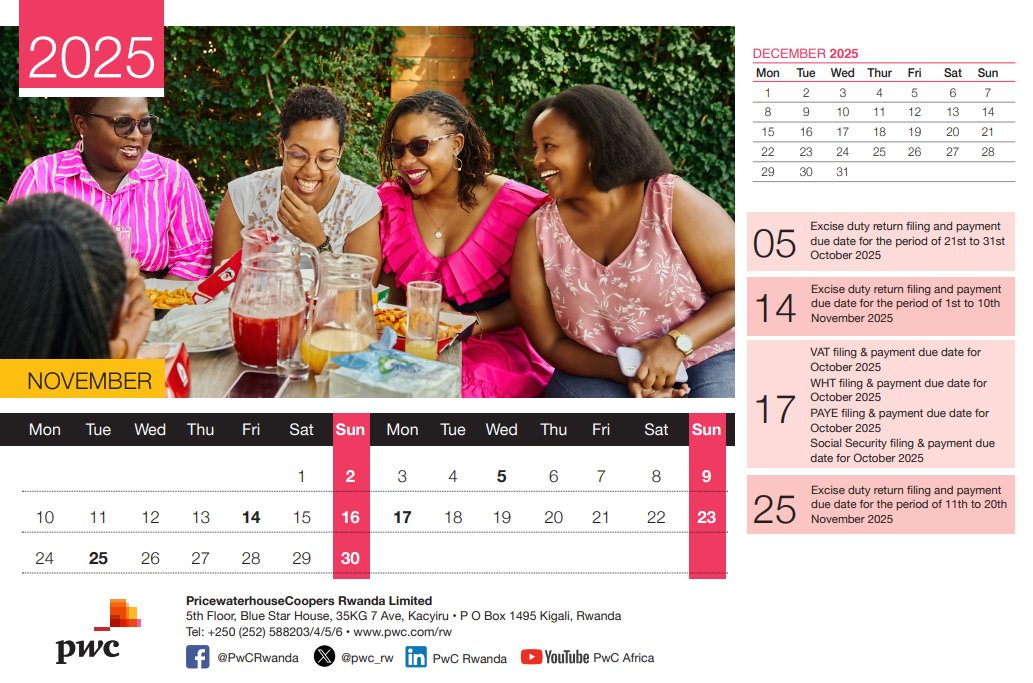 pwc_rw's tweet image. Please ensure that you meet your tax deadlines. #Taxcompliance #Taxinsights #PwCRwandaTax