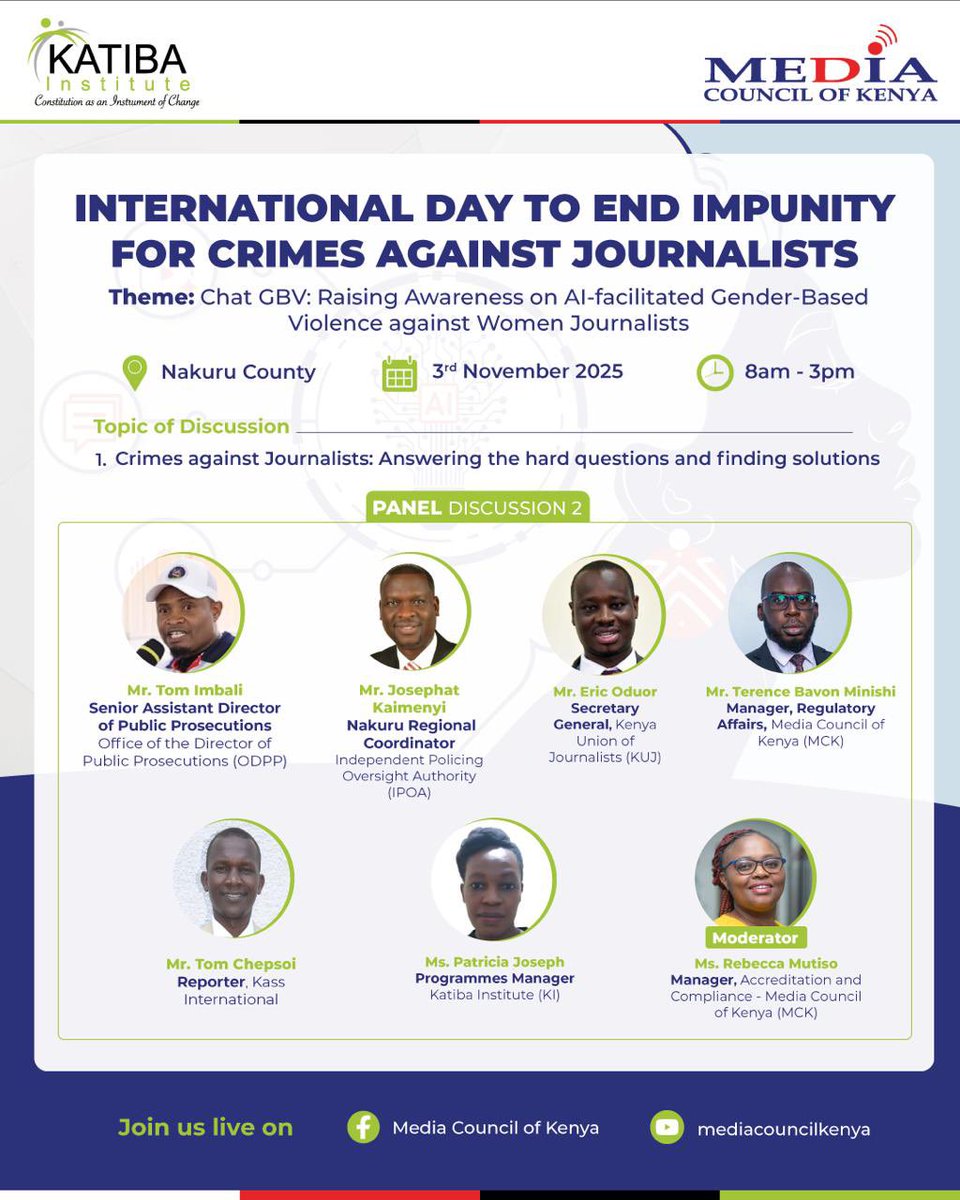Lody______'s tweet image. Kenyan journalists face threats, censorship and even abductions. 😔
But the spirit of truth-telling never dies.
On Nov 3, we gather in Nakuru to demand justice and accountability!
#IDEI2025KE #EndImpunity