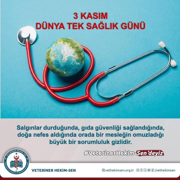 3 KASIM DÜNYA TEK SAĞLIK GÜNÜ  

‘’İnsan, hayvan ve çevre sağlığı bir bütündür.’’

Salgınlar durduğunda, gıda güvenliği sağlandığında, doğa nefes aldığında orada bir mesleğin omuzladığı büyük bir sorumluluk gizlidir.  

Veteriner hekimler:  
- Zoonotik etkenlerle savaşır,
- Gıda