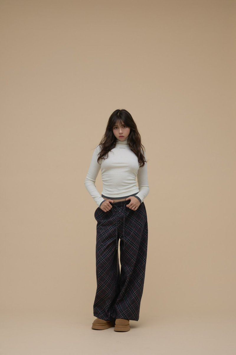 パンツ Monica check loose pants black ANDMARY】Monica check loose pants