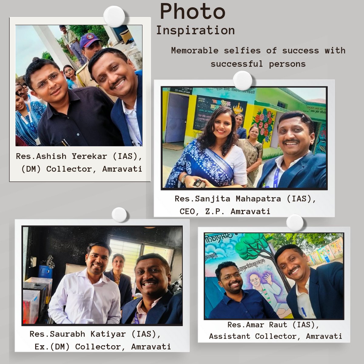 “Success grows when we surround ourselves with successful minds.”

“यशस्वी व्यक्तींच्या सहवासात राहिलं की स्वप्नांना उंच झेप मिळते.” ✨
A proud moment to interact and click selfies with respected IAS officers.Their appreciation for my educational work means a lot.
#Inspiration