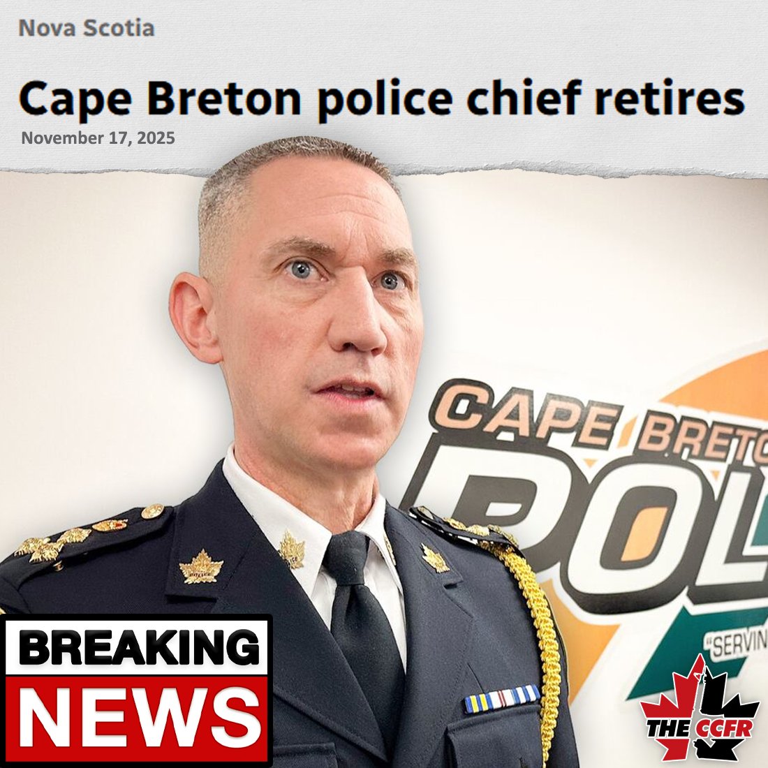 CCFR_CCDAF's tweet image. 🚨BREAKING 🚨
A source close to the CCFR has reported that Cape Breton Regional Police Chief Robert Walsh suddenly announced his retirement today.

Chief Walsh was the first law enforcement leader to announce participation in the federal government&apos;s gun confiscation program. 🇨🇦