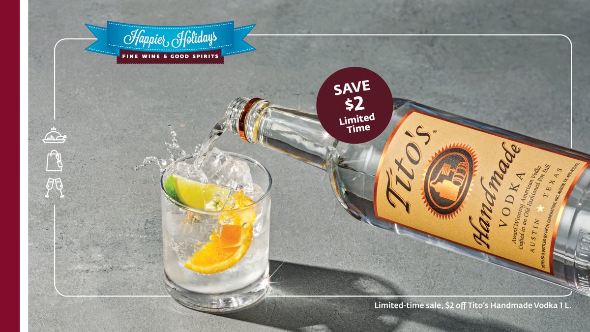 For a limited time, save $2 when you grab a 1-L bottle of Tito's