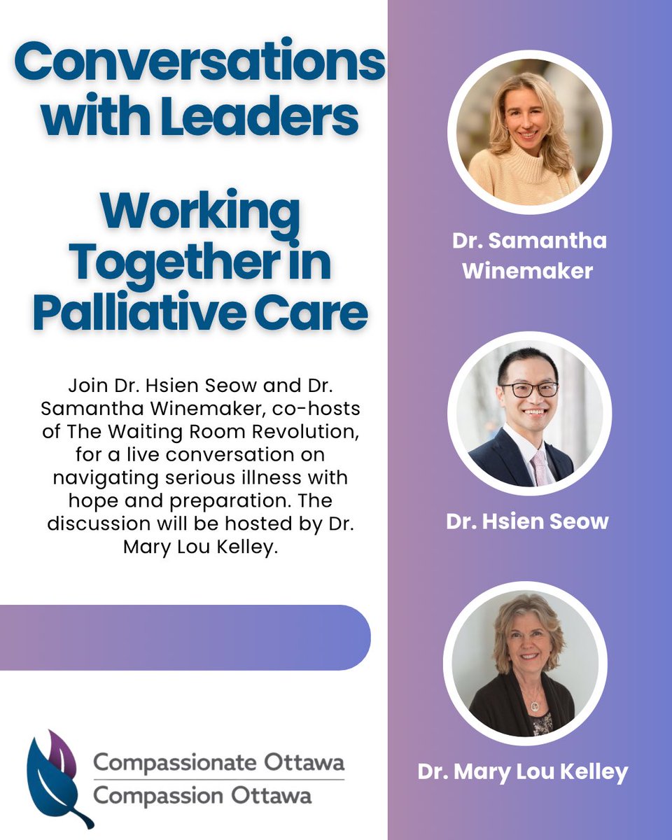 Compassionate_O's tweet image. In case you missed it…
You can now watch Working Together in Palliative Care, our latest Conversations with Leaders session.
Dr. Hsien Seow and Dr. Samantha Winemaker—co-hosts of the Waiting Room Revolution podcast and authors of Hope for the Best, Plan for the Rest—joined…