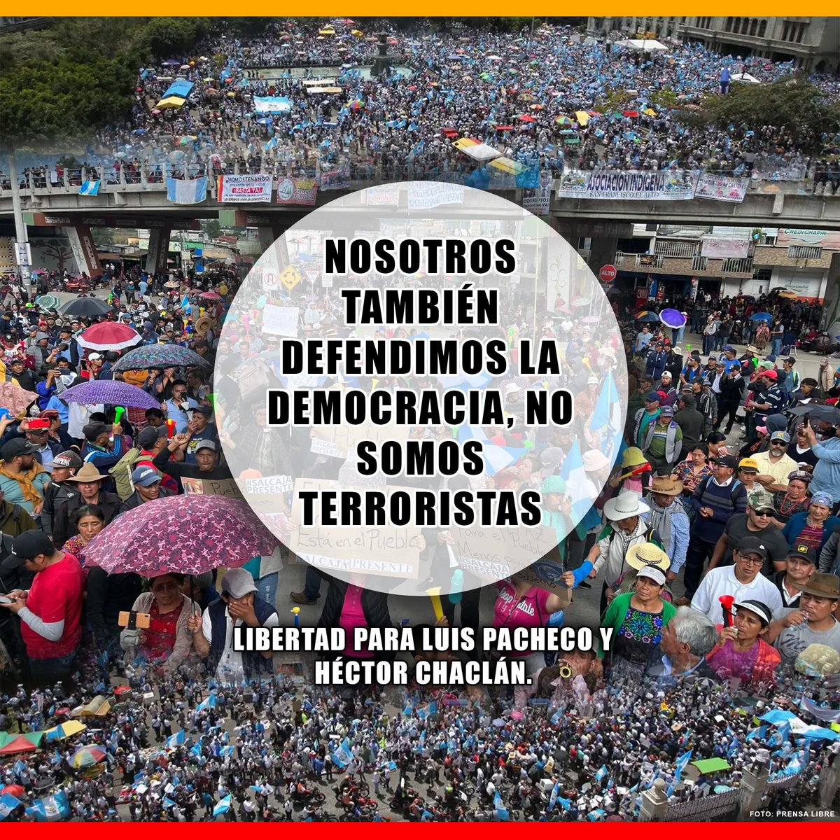 NOSOTROS TAMBIÉN DEFENDIMOS LA DEMOCRACIA, NO SOMOS TERRORISTAS.

¡LIBERTAD PARA LUIS PACHECO Y HÉCTOR CHACLÁN!