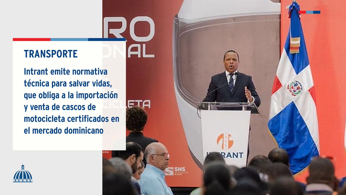 1️⃣ Transporte

El @Intrant_RD emitió una normativa técnica para salvar vidas que obliga a la importación y venta de cascos de motocicleta certificados en el mercado dominicano.

📲 Más detalles, aquí: presidencia.gob.do/noticias/intra…

#Transporte #ComunicacionesDO
