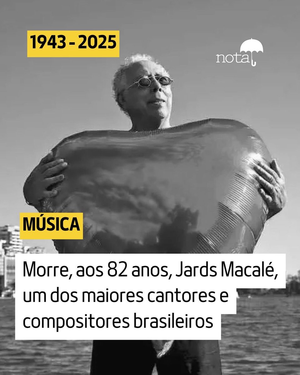 LUTO! 🚨O cantor, compositor e guitarrista Jards Macalé faleceu nesta segunda-feira, aos 82 anos, no Rio de Janeiro. 

A informação foi confirmada pela família em comunicado nas redes sociais.

Mesmo internado e após uma delicada cirurgia, Macalé acordou cantando “Meu Nome é