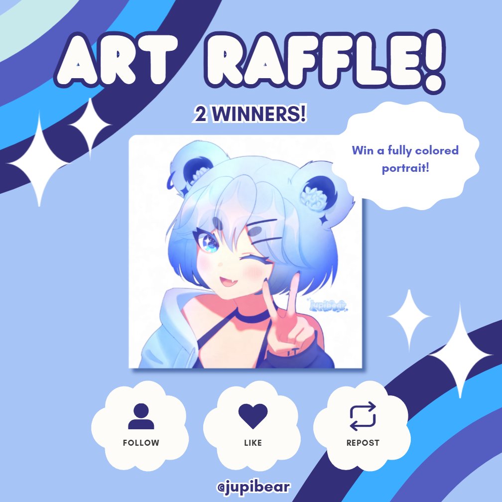 ✩˚₊ 🩵 100th C0MM ART RAFFLE! 🩵 ₊˚✩

To celebrate completing my 100th commission ever, I'm giving away two fully colored headshots! 

Rules:
♡ Follow
♡ Like
♡ Repost

Two winners will be randomly chosen on December 1st! 
Good luck everyone! ₊˚✩
୧ʕ•̀ᴥ•́ʔ୨
#artraffle