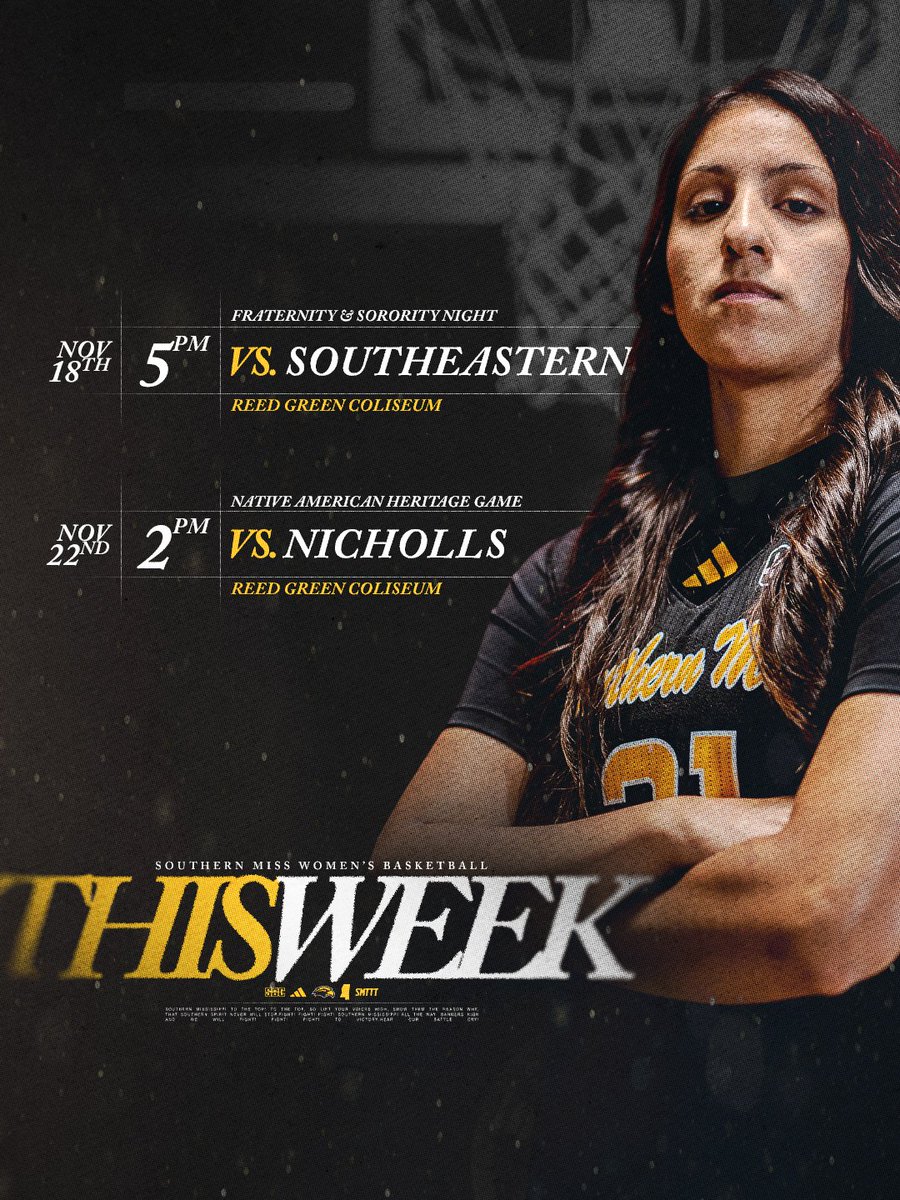 SouthernMissWBB's tweet image. Back for ✌️ at our place this week!

🎟: smttt.info/WBBTix

#ELEVATE | #SMTTT