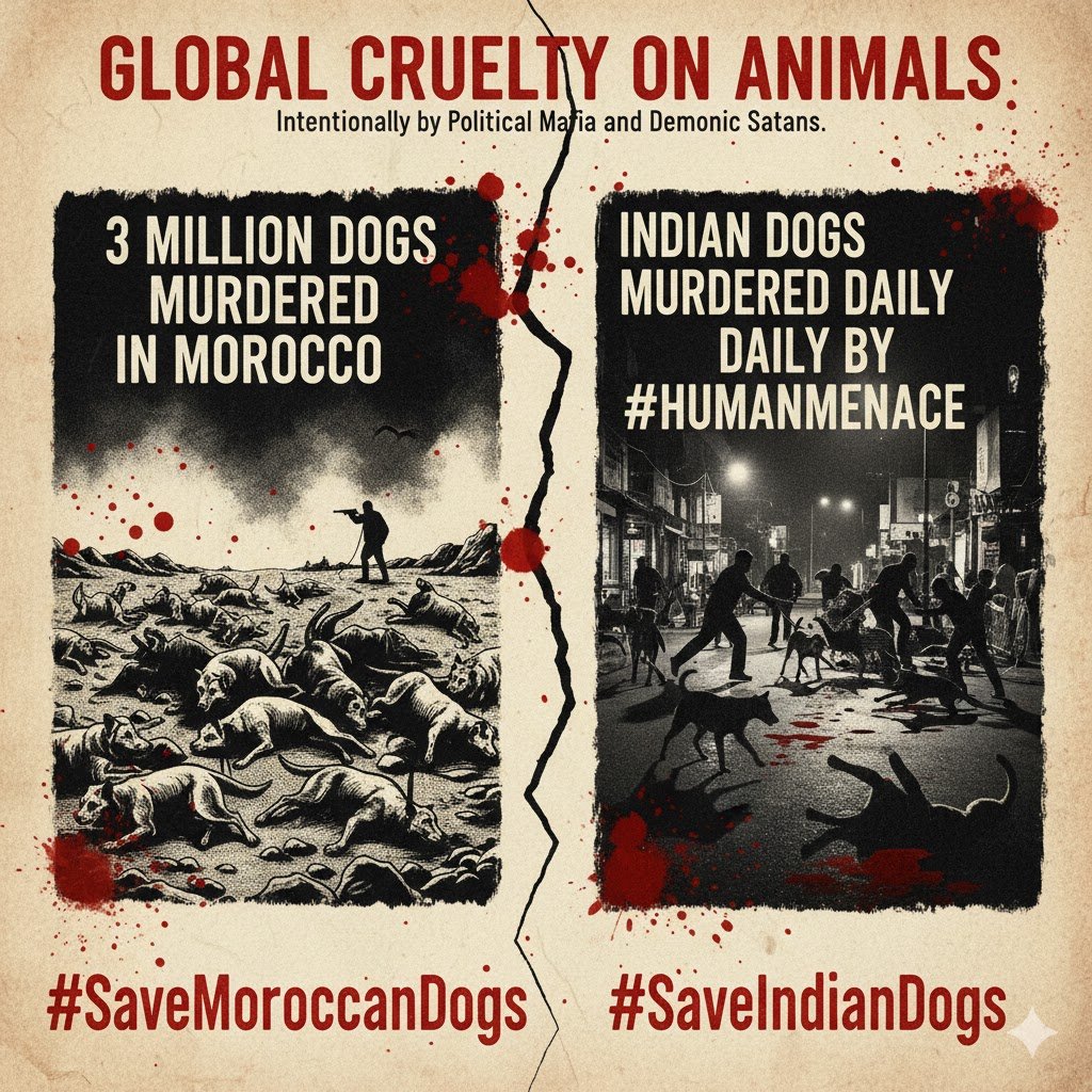 dilthi_gujarati's tweet image. 🚨 STOP THE MASSACRE OF DOGS IN #Morocco  #Turkey #China #FIFAWorldCup #Fifa2030 @Cristiano @TeamMessi @KMbappe 

#SaveMoroccoDogs #Morocco #SaveIndianDogs

What Morocco is doing to its street dogs is not “management” — it is a state-sponsored massacre.
Burning, shooting,