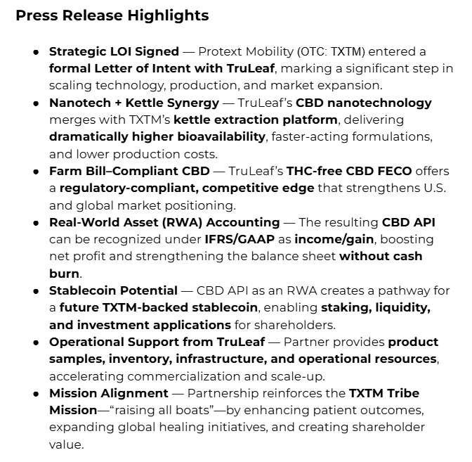 $TXTM Press Release Highlights