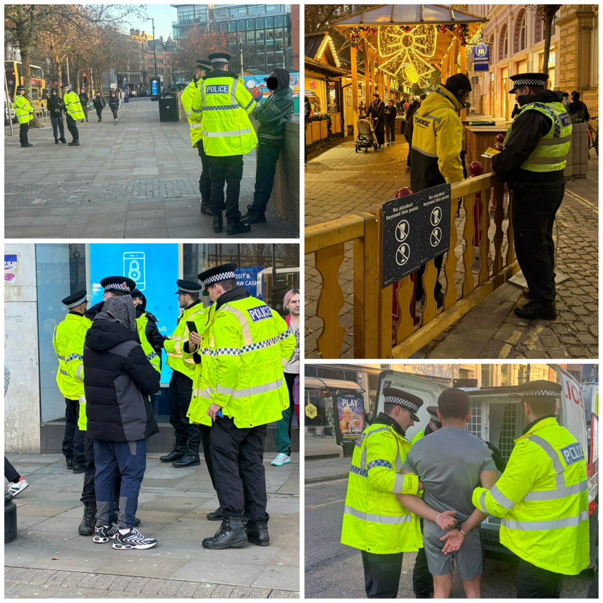 GMPCityCentre's tweet image. #ProjectServator officers deployed at @MancXmasMarkets this afternoon &amp;amp; again this evening. These officers are specially trained to spot the tell-tale signs of those with criminal intent. One man was arrested for being drunk &amp;amp; disorderly &amp;amp; several stop searches were carried out.