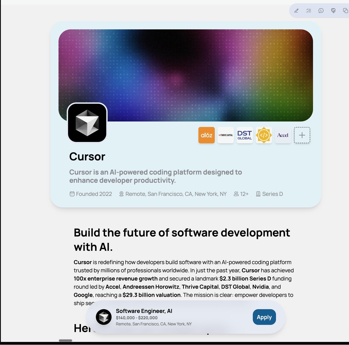 Soon you'll be able to create a job posting on Cook'd with just a url.

Cursor dot com -&gt; We get your logo, banner, investors, team size, company summary, and collateral assets candidates would find interesting e.g. articles, videos you've posted etc.

From here you can have