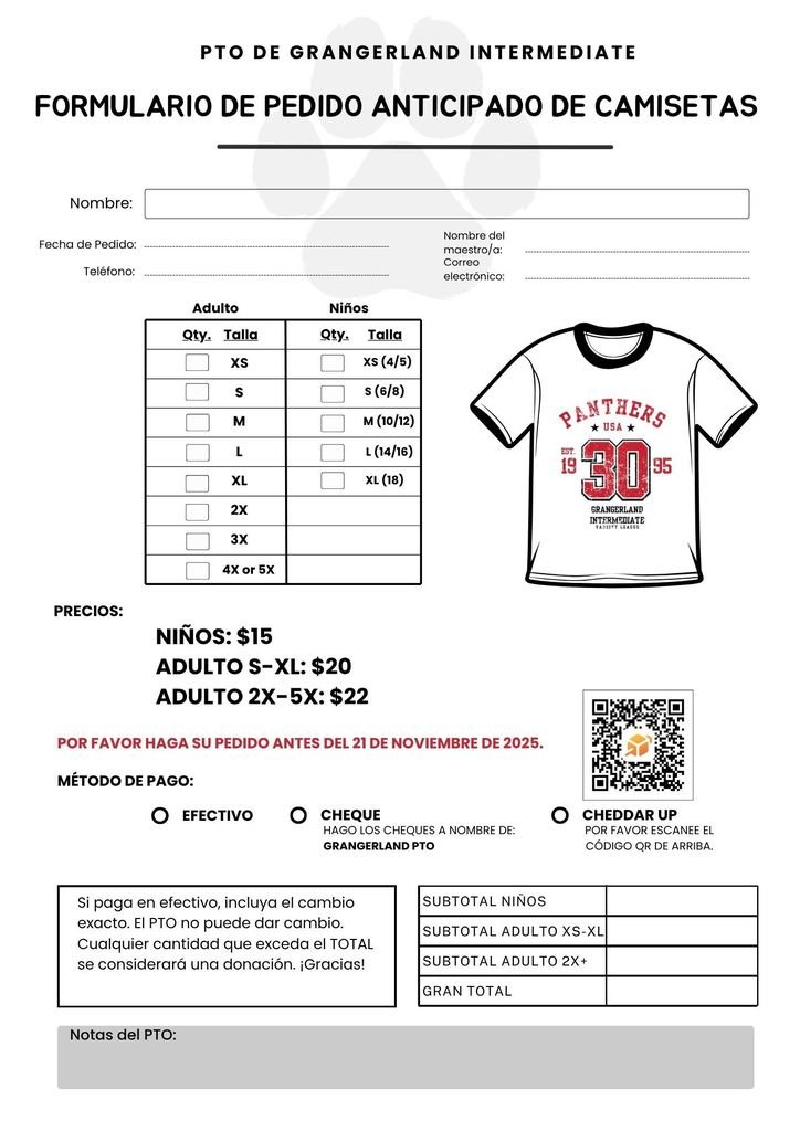 Looking to show your Grangerland 🐾 spirit? Order your shirt today! The deadline to order is this Friday, November 21st!