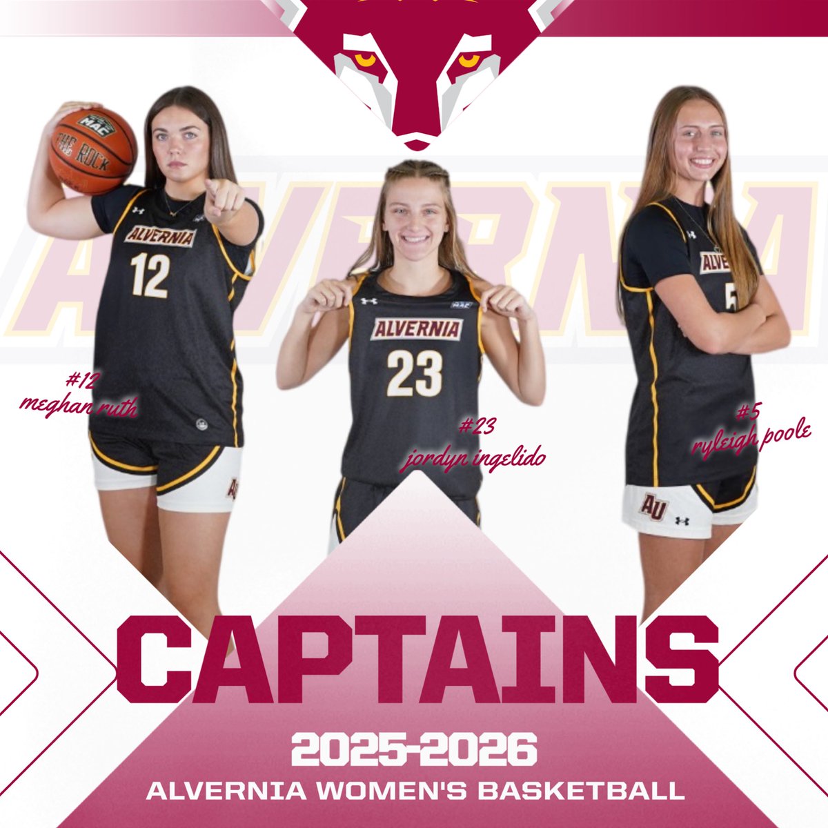 Congratulations to our three captains this season!! Seniors Jordyn Ingelido and Meghan Ruth and Junior Ryleigh Poole. #auwbb #goldenwolves #earsup