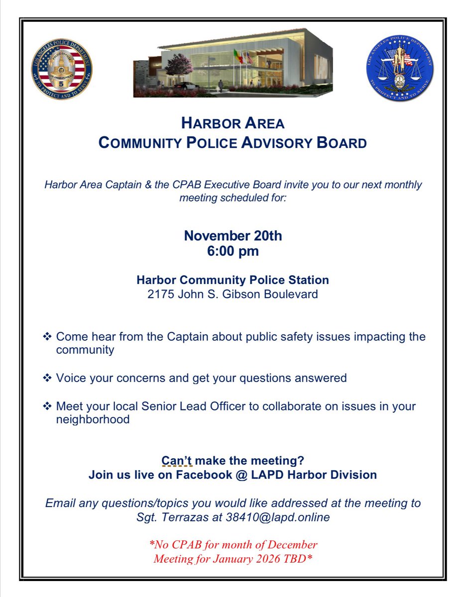 Come join us for our community meeting.