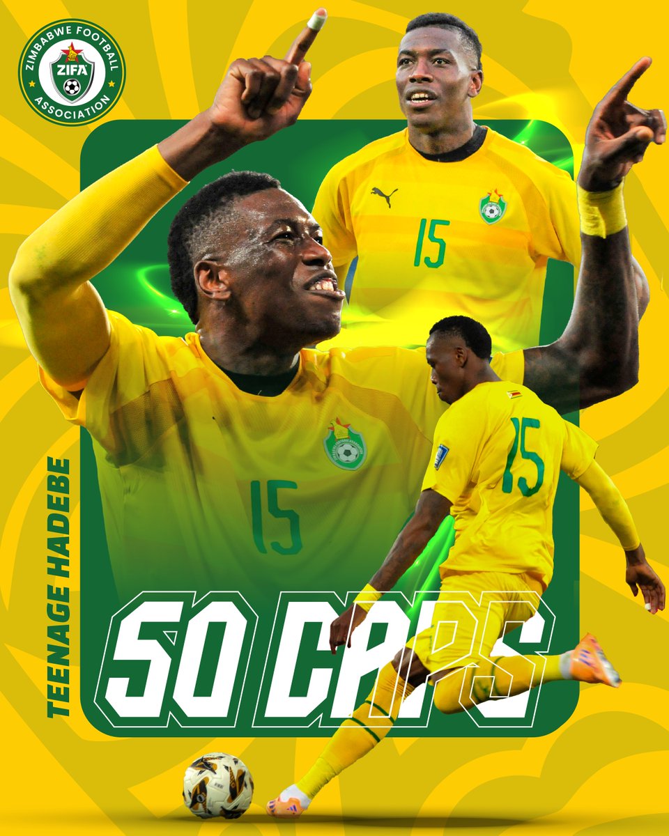 🇿🇼 50 CAPS! 🇿🇼
A true Warrior hitting a massive milestone. Thank you for your loyalty, passion and service to the badge. Once a Warrior, always a Warrior.

Happy 50th CAP <a href="/hadebe_teenage/">Teenage Hadebe 🇿🇼</a> !

#50CapsStrong
#WarriorLegend
#TeamZimbabwe
#GoWarriorsGo
#ProudlyZimbabwean