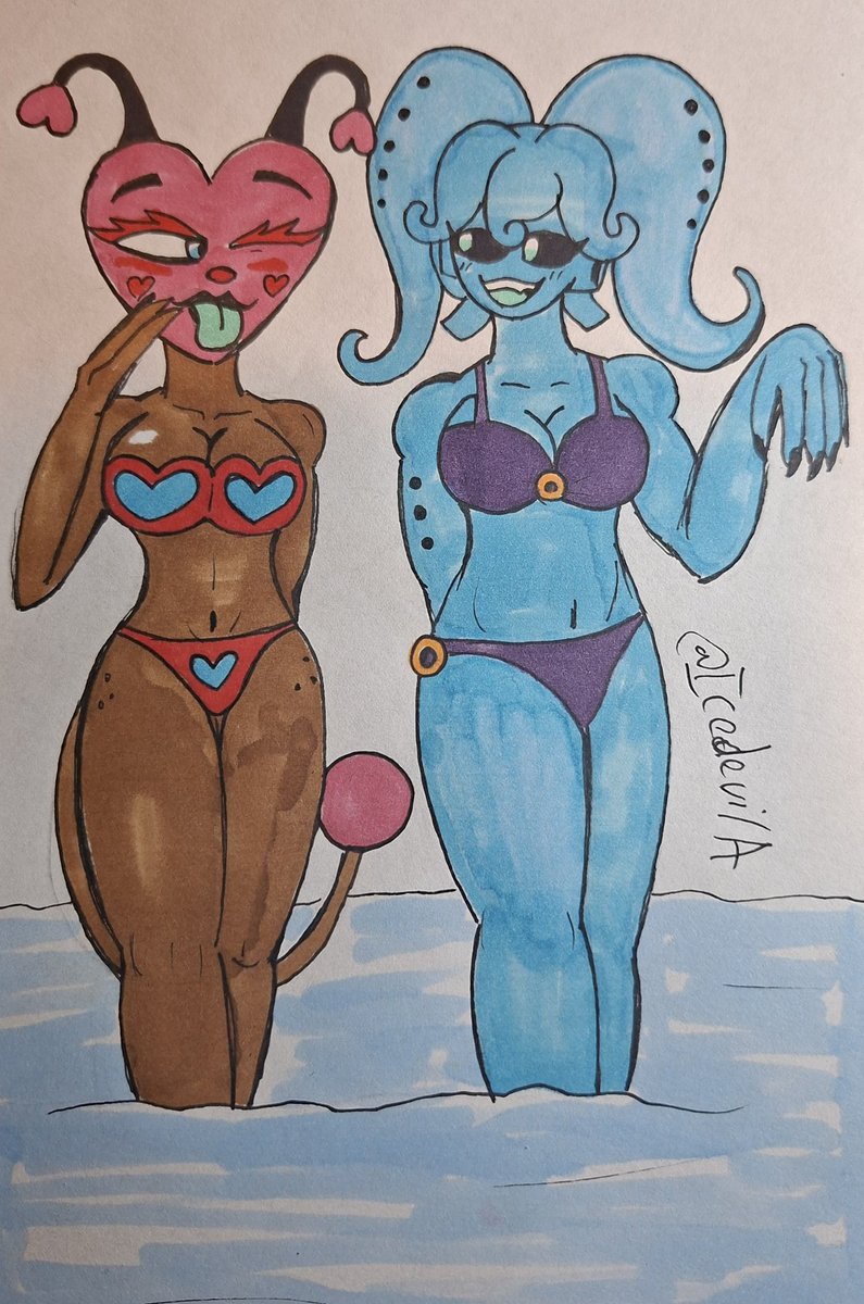 Slinky and Kaza hanging out at the sea

The oc Kaza (the blue character) belongs to <a href="/SoniverseU/">Soni</a>