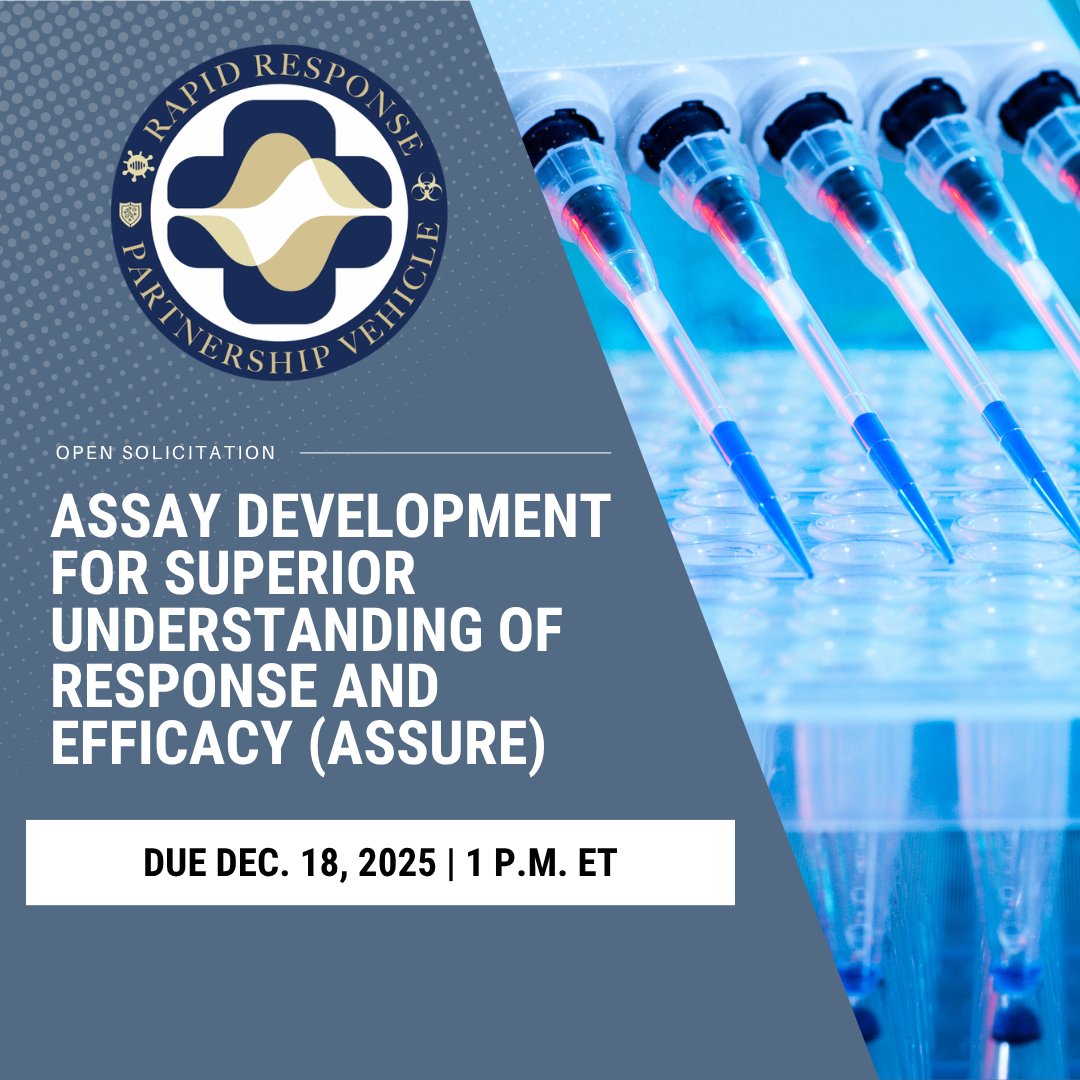 RRPV has released an RPP to advance immune assessment. The ASSURE program seeks innovative, high-throughput, sample-sparing assays to improve how we evaluate immune responses. Abstracts are due Dec. 18 at 1 p.m. ET. Learn more: bit.ly/4a419kC