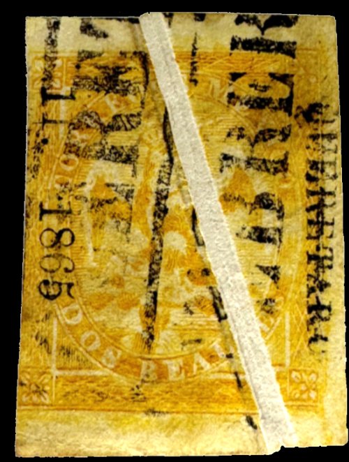 🇲🇽 From my Collection: Maximilian Empire, Imperial Eagle, 2 reales  Yellow. Four Period, 11-1865 - District "QUERETARO" used in Queretaro with  Schatzkés Postmark No. 1262 - February , were sent only 2500 stamps, with a nice  and big Pre-printing Paper Fold. 🇲🇽👍