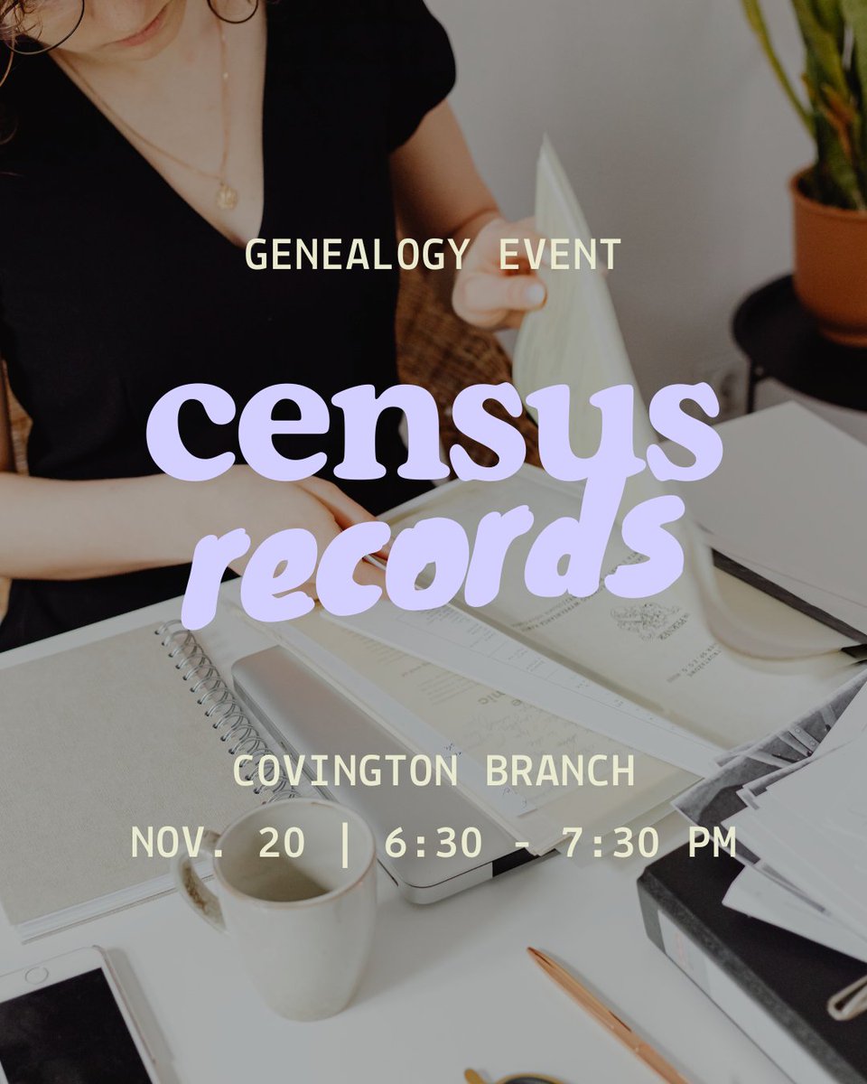 sttammanylib's tweet image. 📄Join us on Nov. 20 at the Covington Branch to learn how to access census records online from 6:30 to 7:30 p.m.! We will see you there! 😀 #STPL #PublicLibrary #LibraryResources

✨Register here: bit.ly/4p5fHF9