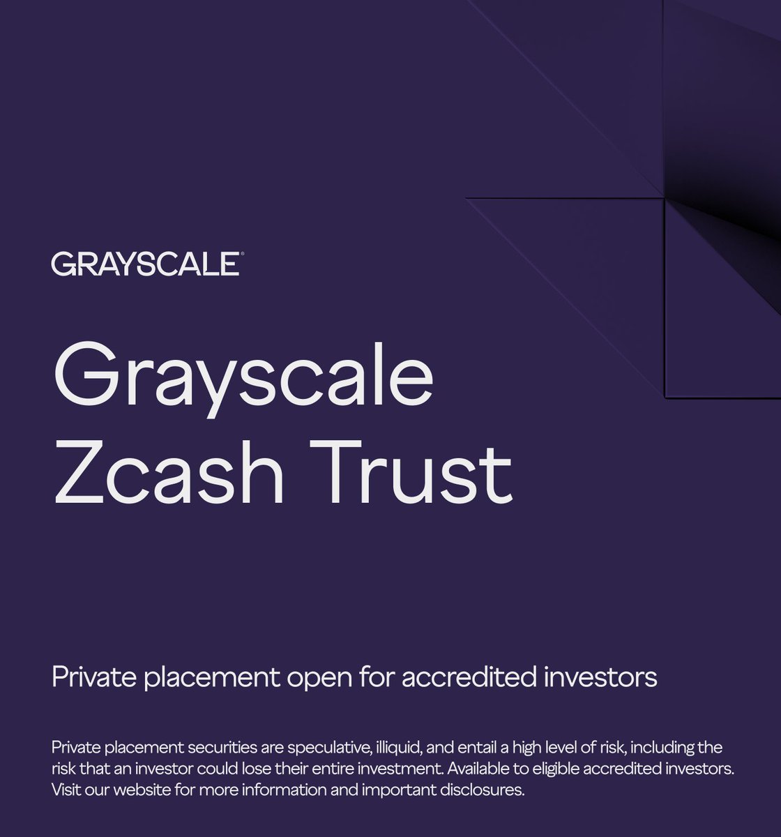 $ZEC is Encrypted Electronic Cash 🛡️

<a href="/Zcash/">Zcash 🛡️</a> $ZEC helps make private, on-chain transactions possible.

Grayscale Zcash Trust is one of the first investment vehicles that enables investors to gain direct exposure solely to <a href="/Zcash/">Zcash 🛡️</a> $ZEC available for eligible accredited investors.