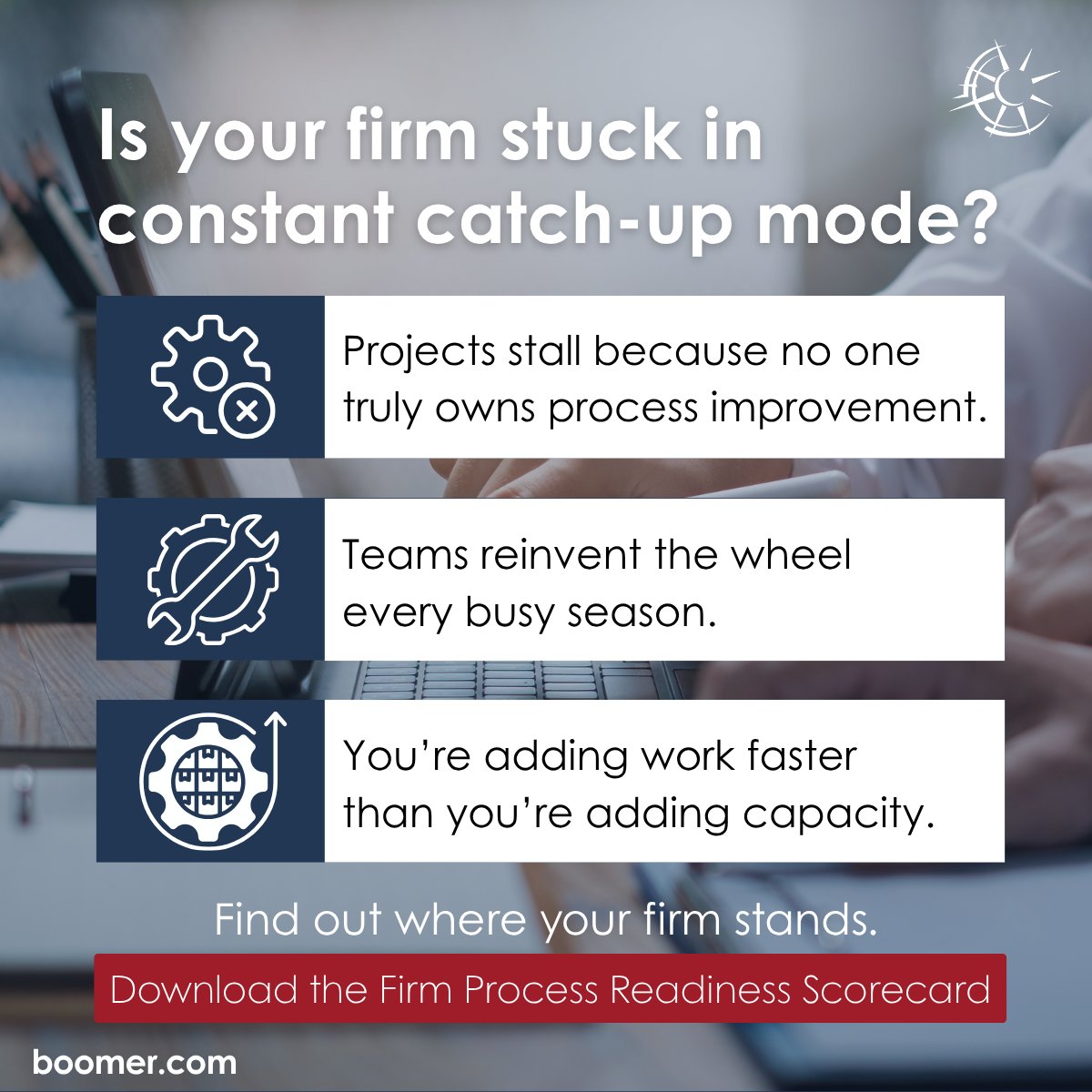 AmandaWilkieBCI's tweet image. You can’t improve what you can’t measure.
 
Get insight into your firm’s efficiency with The Firm Process Readiness Scorecard.
 
Start now: boomer.link/jnj
 
#ProcessImprovement #AccountingFirms #Leadership