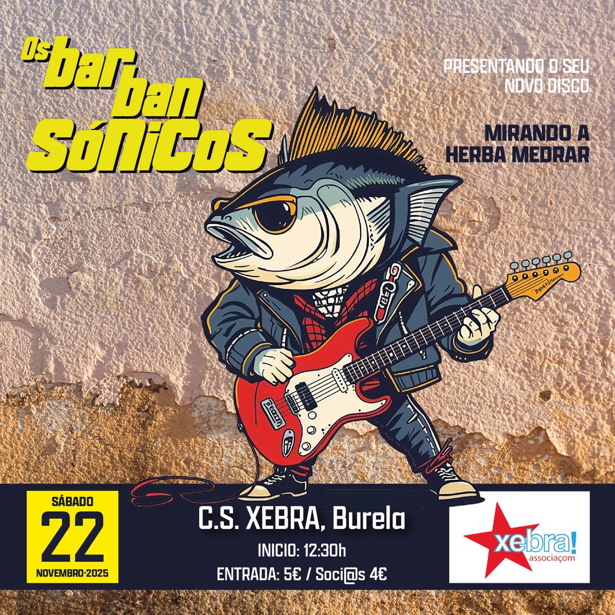 Nova parada da xira de presentación do noso novo álbum "Mirando a herba medrar" (open.spotify.com/album/7sRibRIF…)
Imos á Mariña, a un local fos que hai que ir si ou si, a Associaçom cultural Xebra en Burela😍
En formato sesión vermú que presta moitisimo.
Vémonos alí! 
#Xebra #Burela